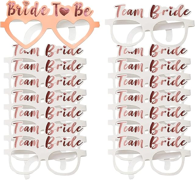 Shining She 16 Pack Hen Party Glasses, 15 White Team Bride Glasses 1 Rose Gold Bride to Be Glass, for Hen Do Party Rose Gold Accessories Favor Bridal Shower Bachelorette Party Supplies