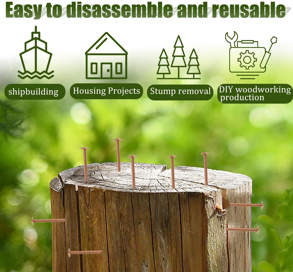 Solid Pure Copper Nails Spikes 3.14 inch for Killing Trees Stump Roots with Steel Nails and a Drill 15 Count for Landscaping/Gardening