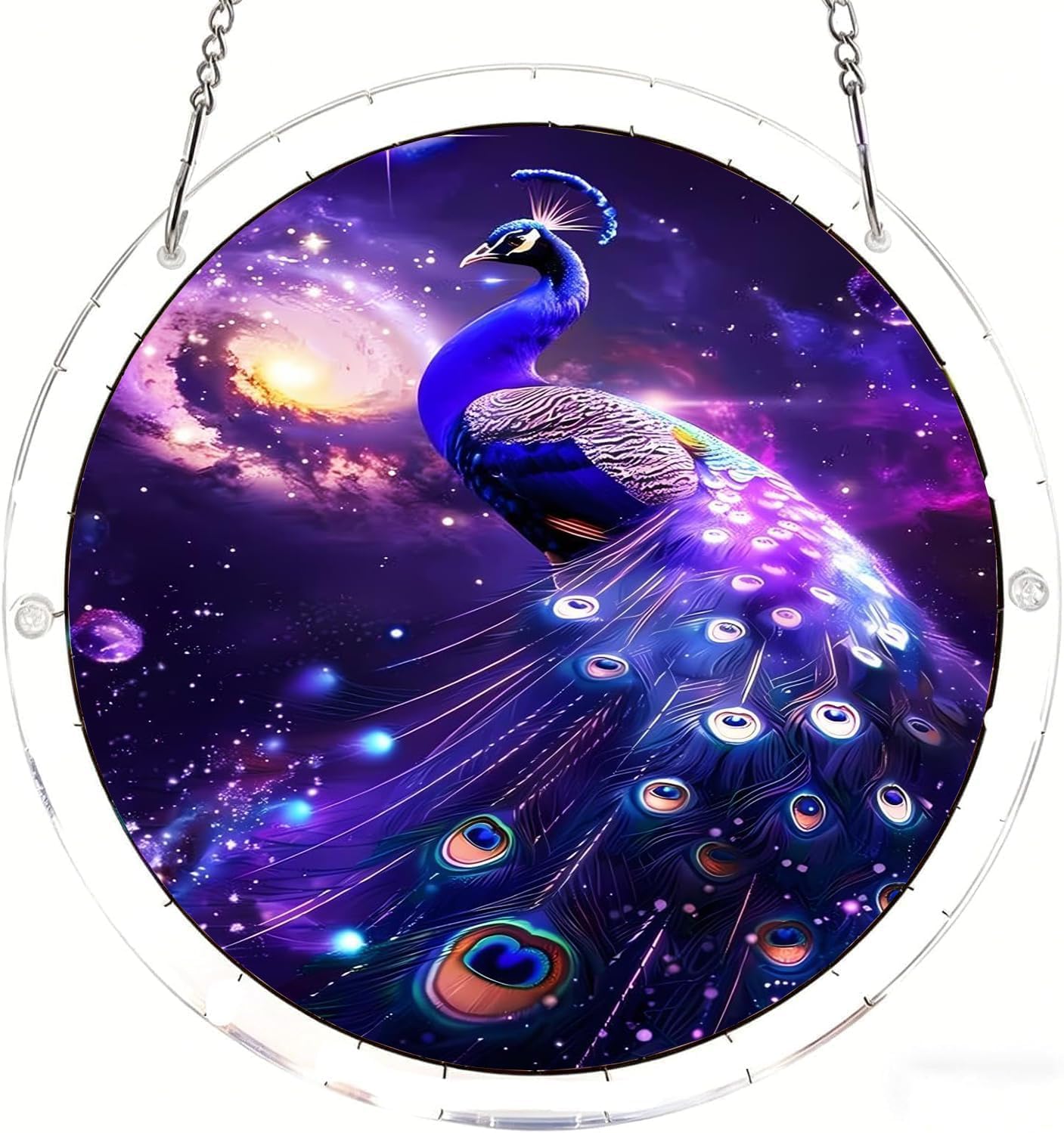Peacock in The Beautiful Starry Sky Acrylic Jigsaw Puzzles Suncatcher, 8.2 Inch Window Hanging Suncatcher Acrylic Puzzle, DIY Home Decor Art Gift