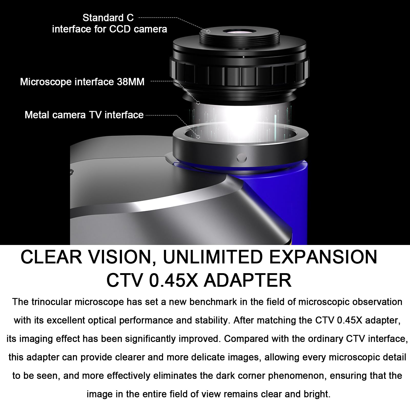 Microscopio estéreo trinocular con zoom continuo y adaptador CTV, ideal para estudiantes y principiantes en observación biológica