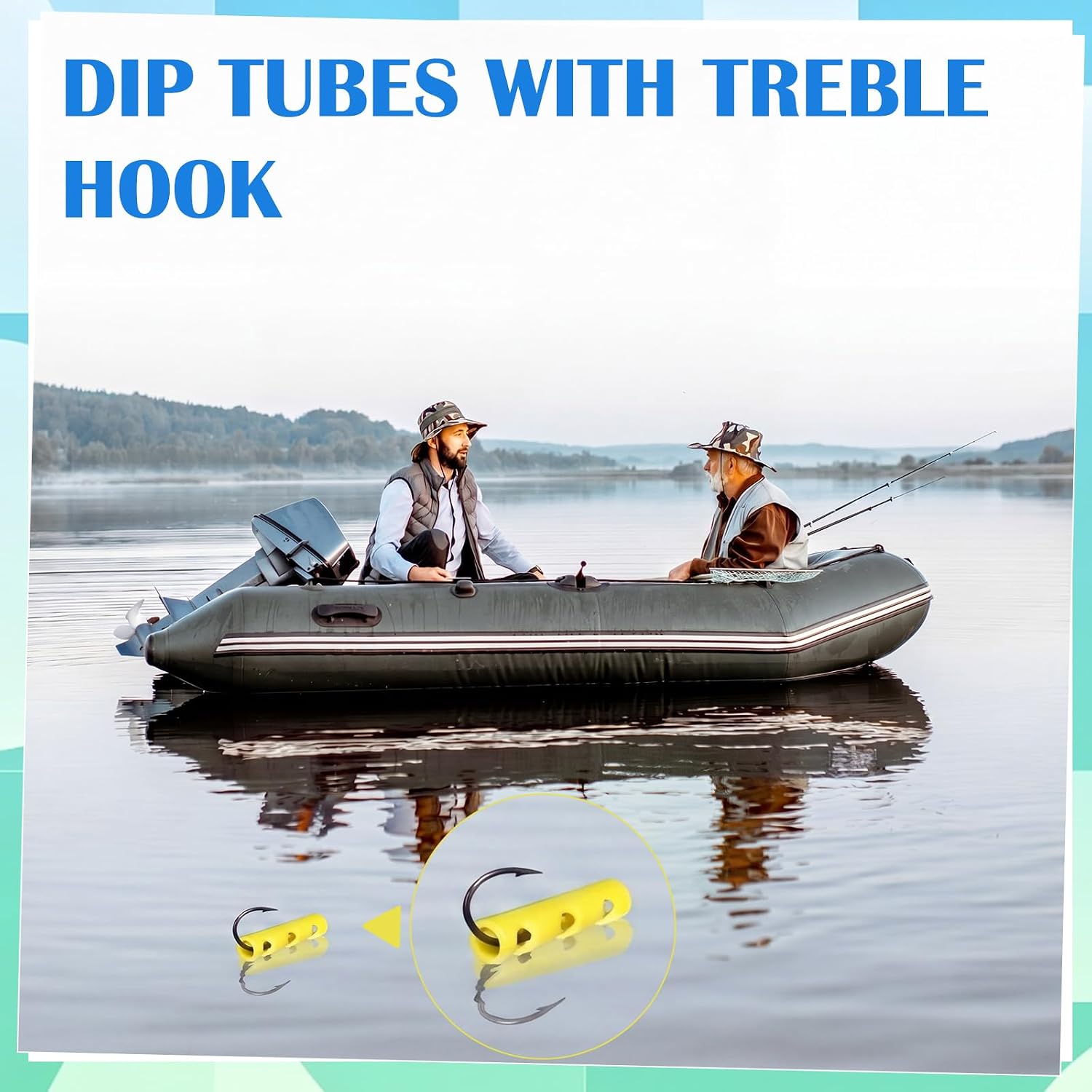 12 Pcs Catfish Hooks 4 Color Fillable Feed Circle Hooks with Treble Hook Sturdy Plastic and Carbon Steel Bait Fishing Tube Hook for Flathead Catfish Saltwater Freshwater