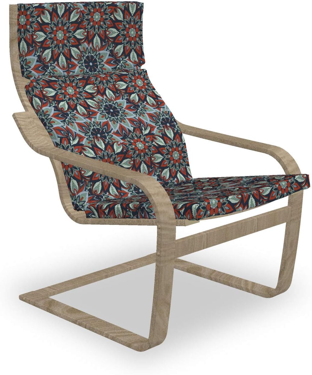 Ambesonne Vintage Armchair Pad and Slipcover, Ottoman Style Motifs Folkloric Nature Inspired Elements Native Floral Art, 1 Piece Soft Cushion Replacement with Removable Cover, Navy Red