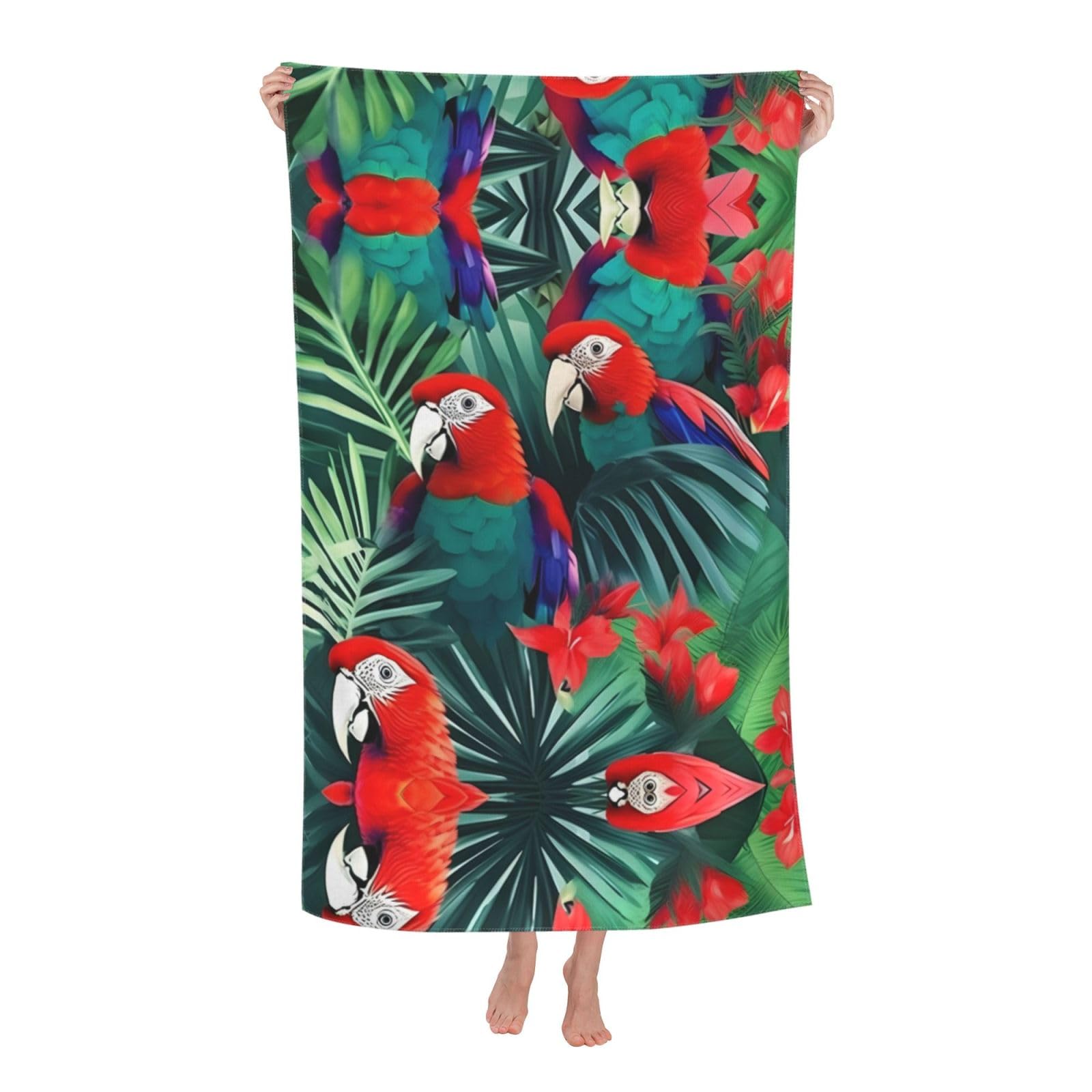 KPXXAQT Tropical Flower Parrot Print Oversized Adult Beach Towel Quick-Dry Travel Swimming Camping Outdoor Adventures