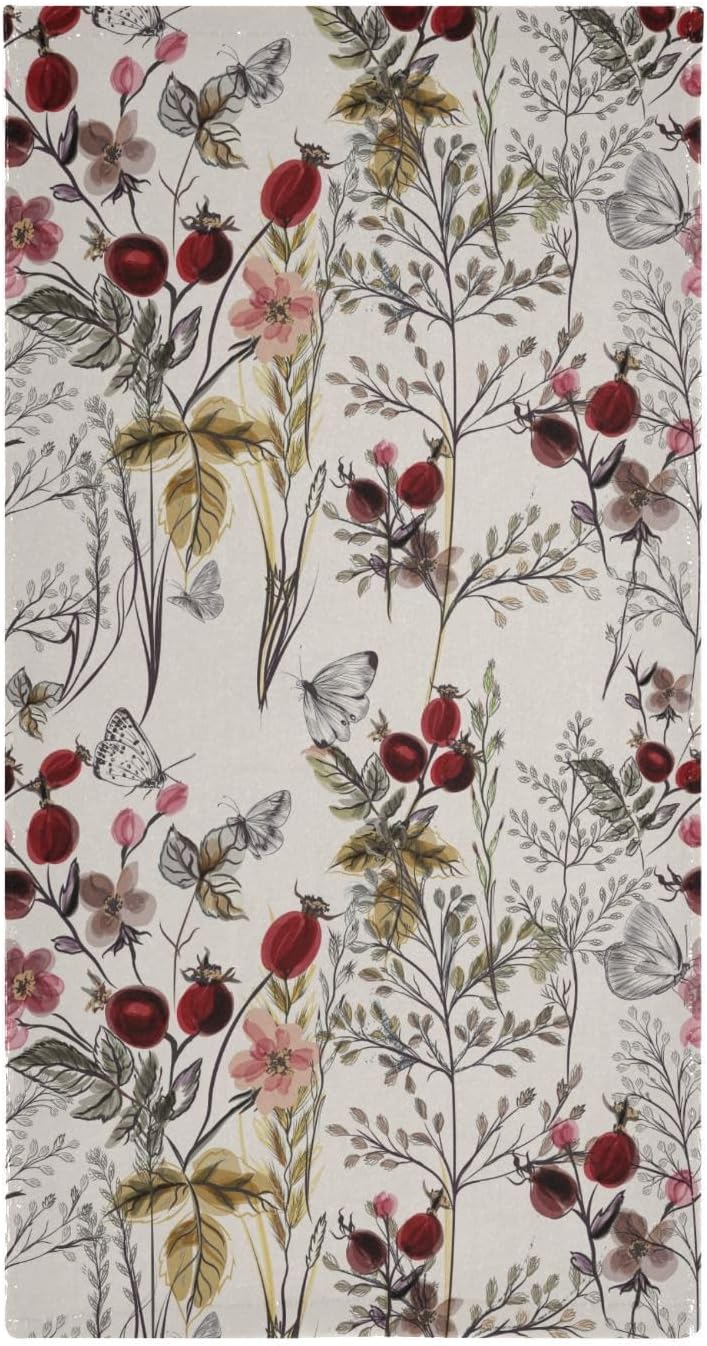 2 Pack Vintage Floral Leaves Hand Towels for Bathroom,Soft Absorbent Spring Burgundy Red Wildflower Butterfly Decorative Guest Face Bathroom Towels,Quick Dry Farmhouse Kitchen Towels 14"x28" - Image 6