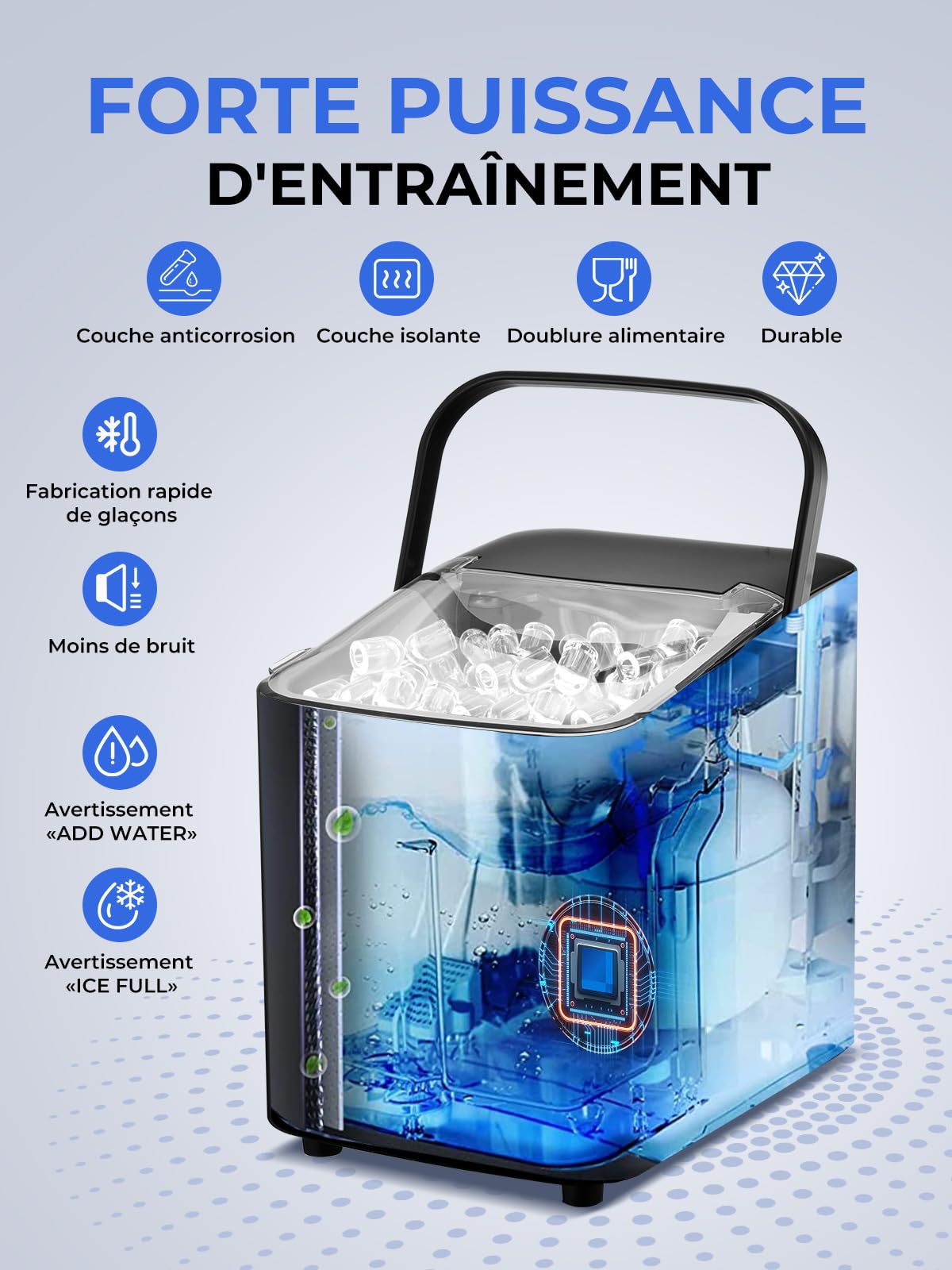 FOHERE Macchina per il ghiaccio, ghiaccio in 5 minuti, 14 kg in 24 ore, mini macchina del ghiaccio autopulente, 2 dimensioni di ghiaccio per cucina, ufficio, bar e feste, maniglia facile (Nero Scuro)
