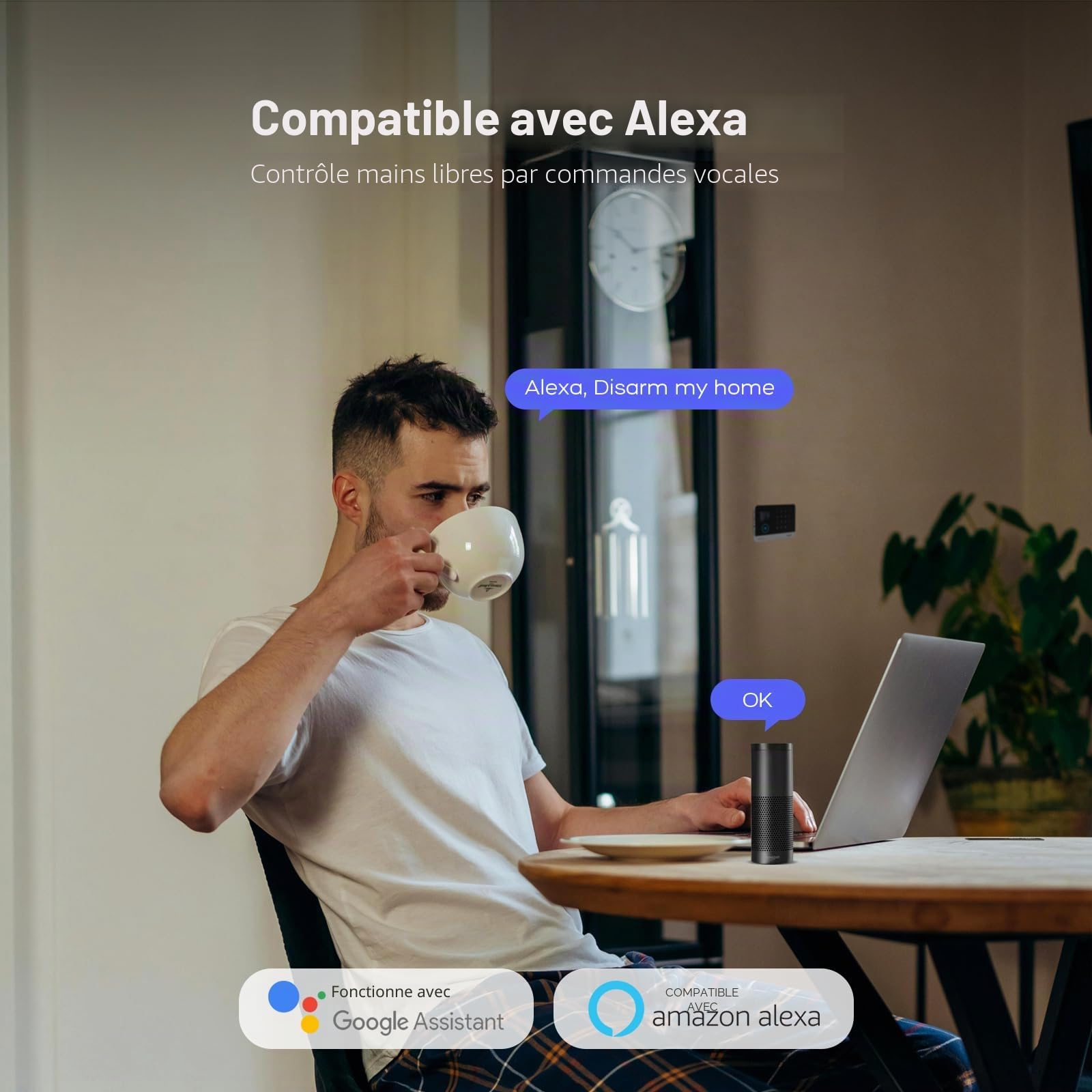 GSM/WiFi Alarme Maison sans Fil avec contrôle APP, Kit 24 pièces: Capteur de Porte/Fenêtre, détecteur de Mouvement, sirène, télécommande, Compatible avec Alexa