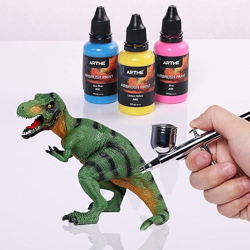 Miniatura 5 de ARTME Pintura de aerógrafo, juego de pintura de aerógrafo de 24 colores que incluye colores metálicos y neón, opaco y a base de agua, kit de pintura