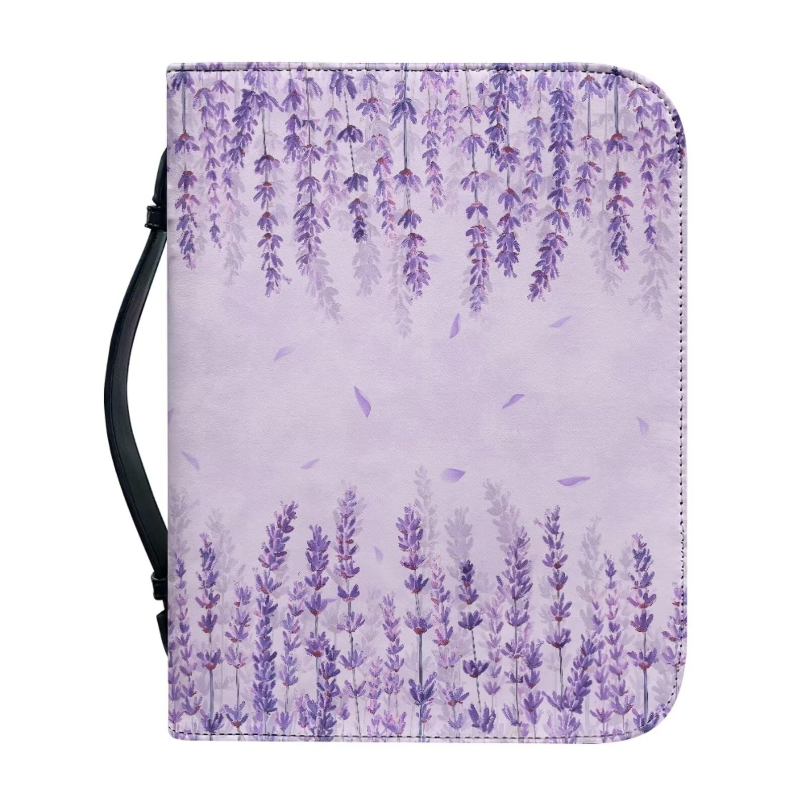 Ceudet Purple Lavender Bible Cover for Women Lady Girl with Top Handle PU Leather Bible Carrying Case,Purple Flowers,L — image 1