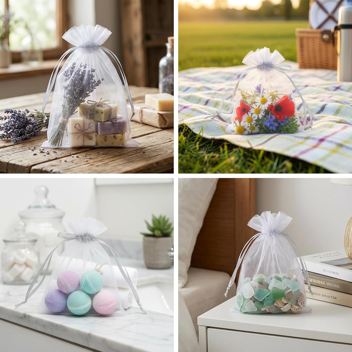 KRY 200 Pack Small Organza Drawstring Gift Bags, 3x4 Inches Sheer Mesh Pouches for Party Favors, Candy, Jewelry, Wedding, Baby Shower & Holiday Gifts
