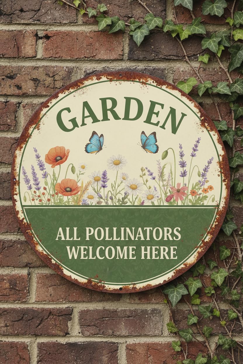 Butterfly Flower All Pollinators Tin Sign, 8x12 Inch