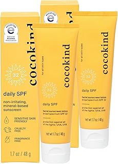 Cocokind Daily SPF, Mineral Face Sunscreen with Zinc Oxide, SPF 32, Reef Safe, Unscented, All Skin Types, Non-Toxic, Cruelty Free, 2 Pack, 1.7 fl oz