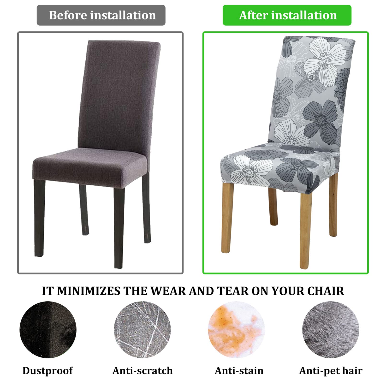 Coprisedie Elasticizzati 4 Pezzi - Fodere Lavabili Per Sedia Da Pranzo - Foto 2