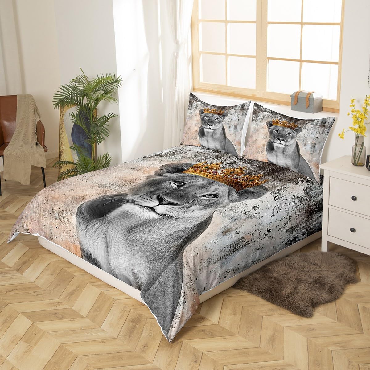 Homewish Bettwäsche-Set Mit Löwen-Print – King Size, 4-teilig, Mikrofaser – Wildes Design Fürs Schlafzimmer
