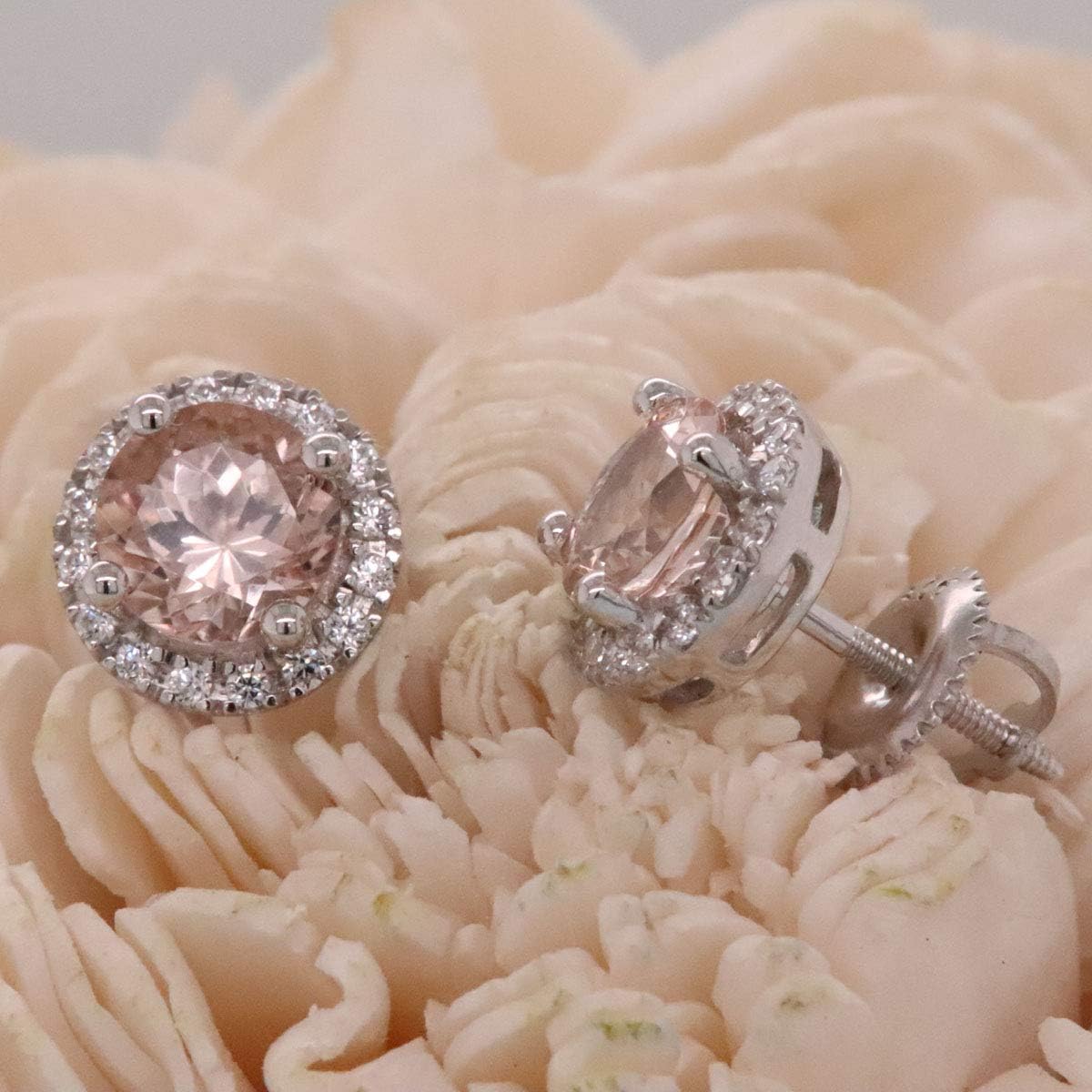 Dazzlingrock Collection 6 MM Each Round Gemstone & White Cubic Zirconia Ladies Halo Style Stud Earrings, Sterling Silver - Image 6