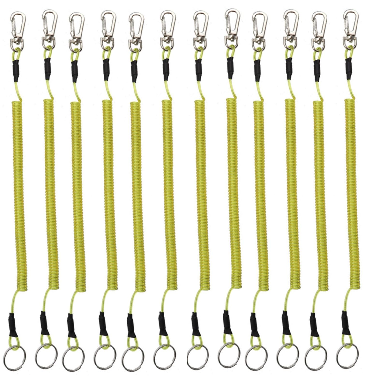 12PCS Fishing Lanyard, Keychain Stretchy Retractable Coiled Lanyard Multifunctional For Pliers, Boating, Keys, Hiking Climbing Cycling Fishing-Yellow