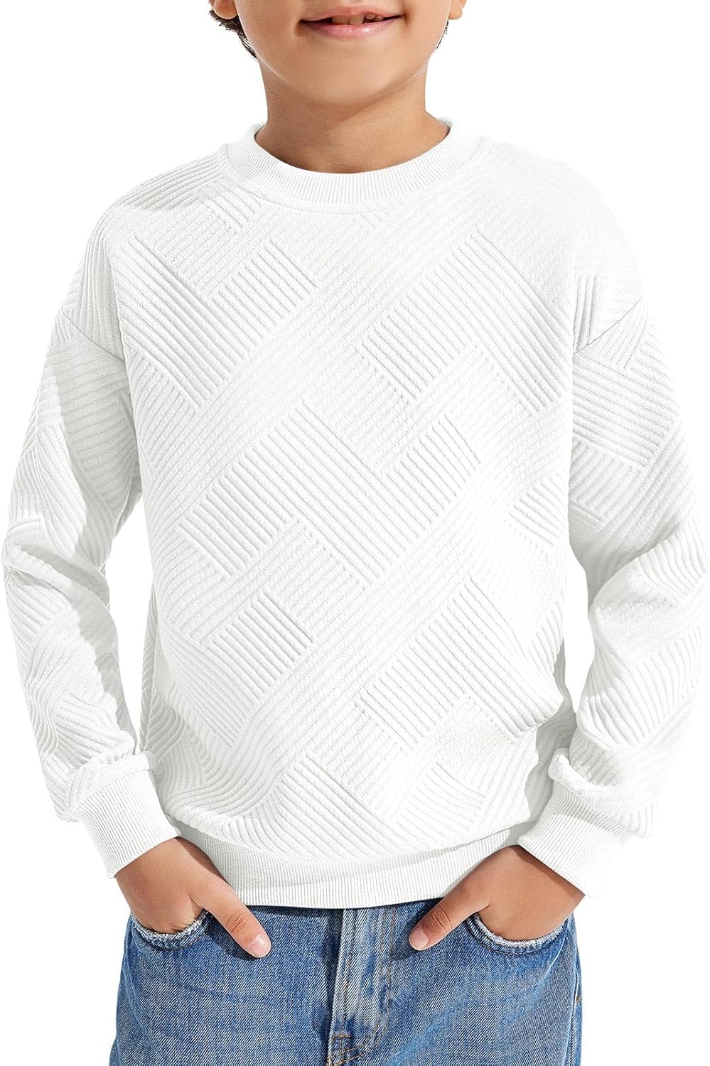 Haloumoning Boys Geometric Texture Sweatshirts Fashion Crewneck Long Sleeve Pullover Shirts 5-14 Years Haloumoning Boys Geometric Texture Sweatshirts Fashion Crewneck Long Sleeve Pullover Shirts 5-14 Years