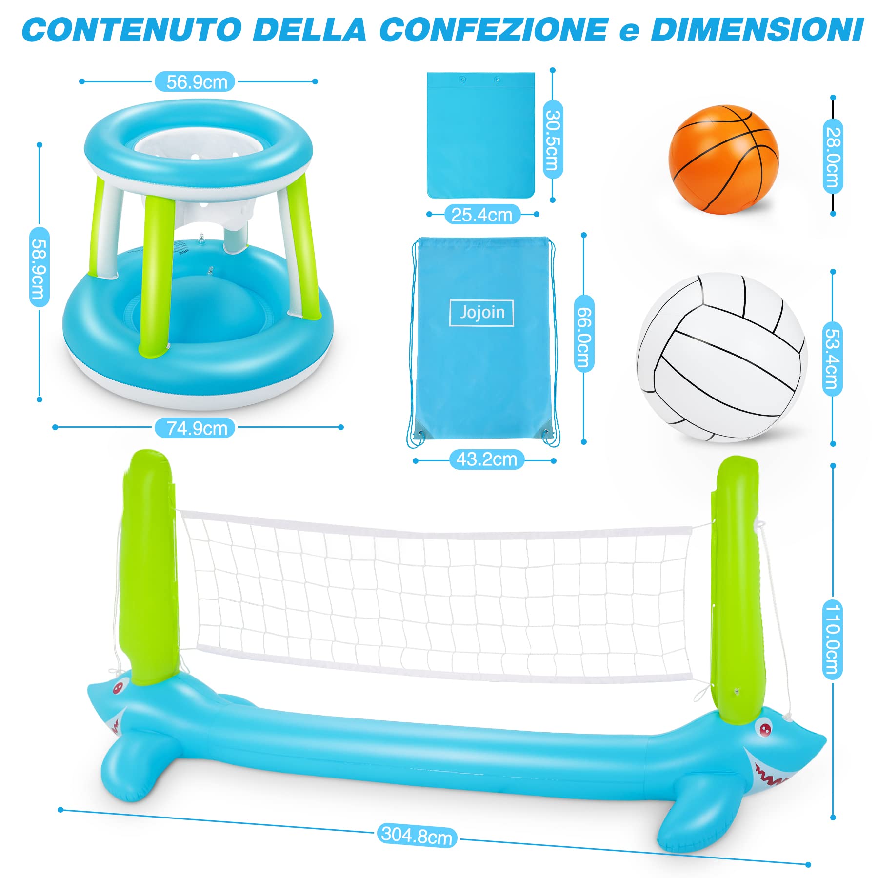 Volley Galleggiante Piscina Gonfiabile Include Rete da Pallavolo e Cerchi da Basket, Bambini Adulti (304 x 110 Centimetri)