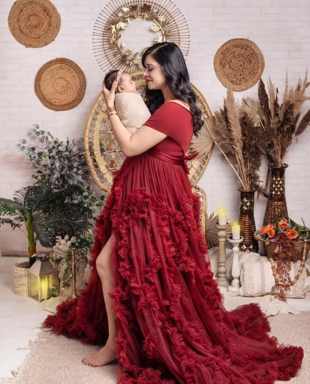 Changuan Tulle Maternity Dresses for Photoshoot Puffy Ruffles Pregnancy Gowns Baby Shower Bathgown Nightgown