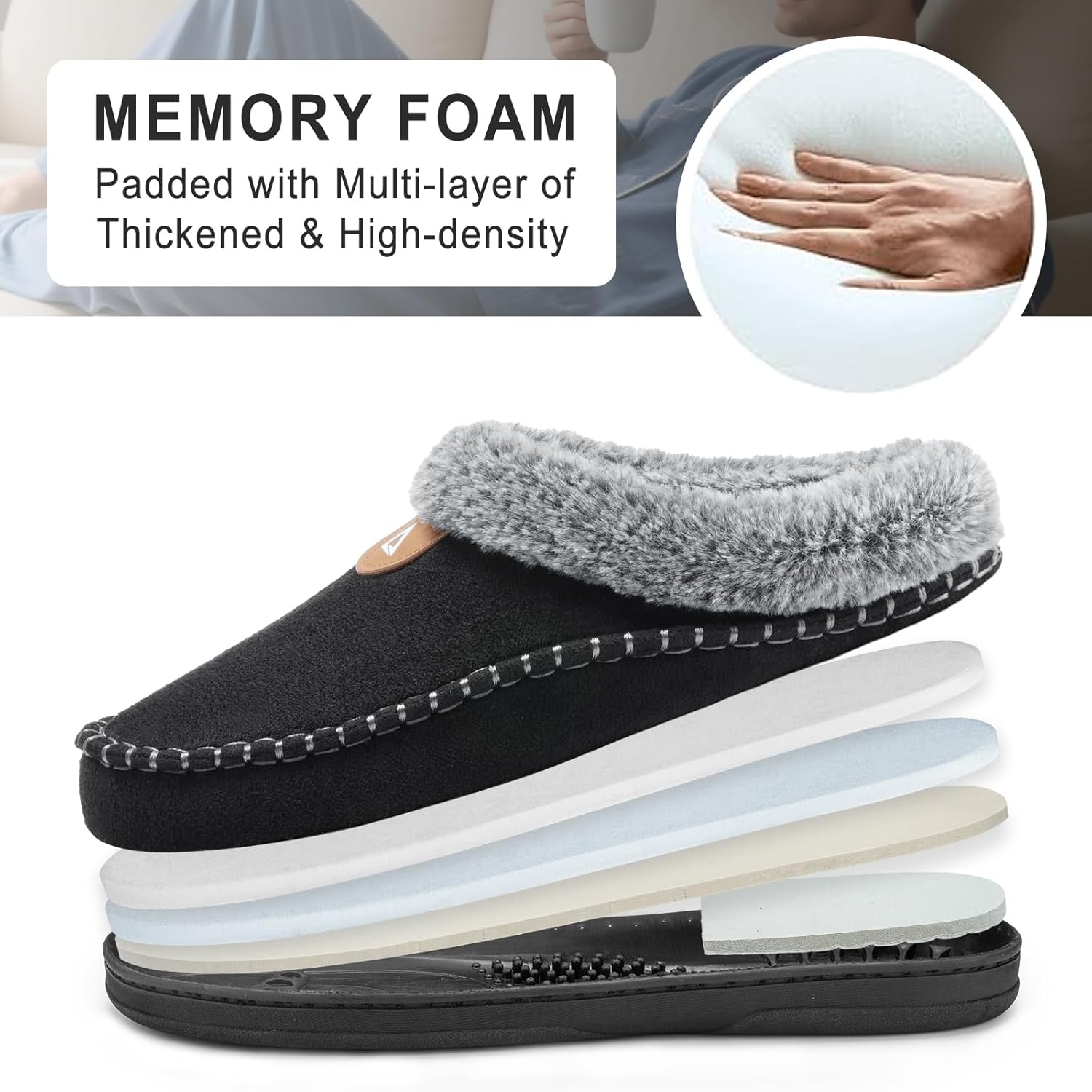 ATHMILE Mens Slippers Warm Moccasin Memory Foam House Shoes Indoor Outdoor Fuzzy Plush Lined Slippers for Home Bedroom