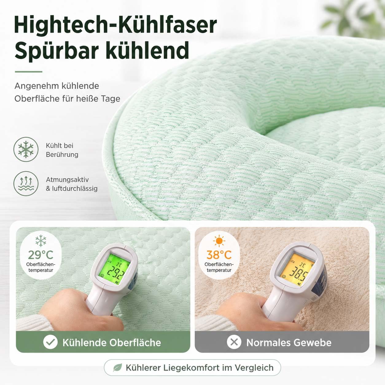 Leyof Premium Kühlkörbchen für den Sommer mit 3D-Mesh-Kühlmatte – Atmungsaktiv, Waschbar & rutschfest, Selbstkühlende Eisgarnfaser für Hunde & Katzen (Grün,XL)