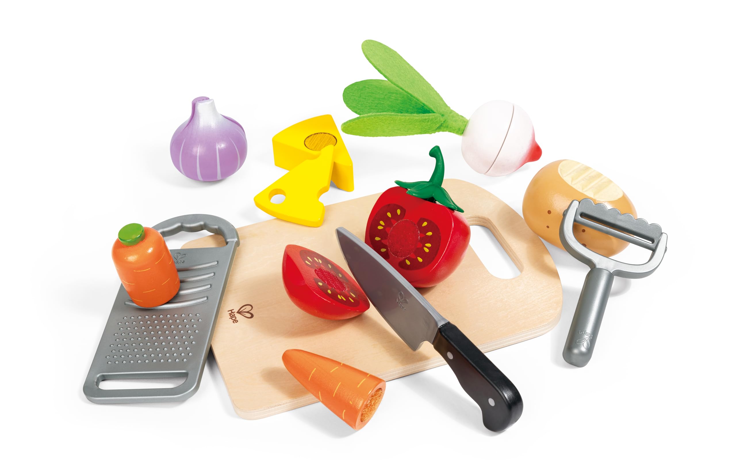 Hape Cooking Essentials Toy | Play Food Cutting Vegetables Set for Kids, Wooden Food Kitchen Accessory Toys