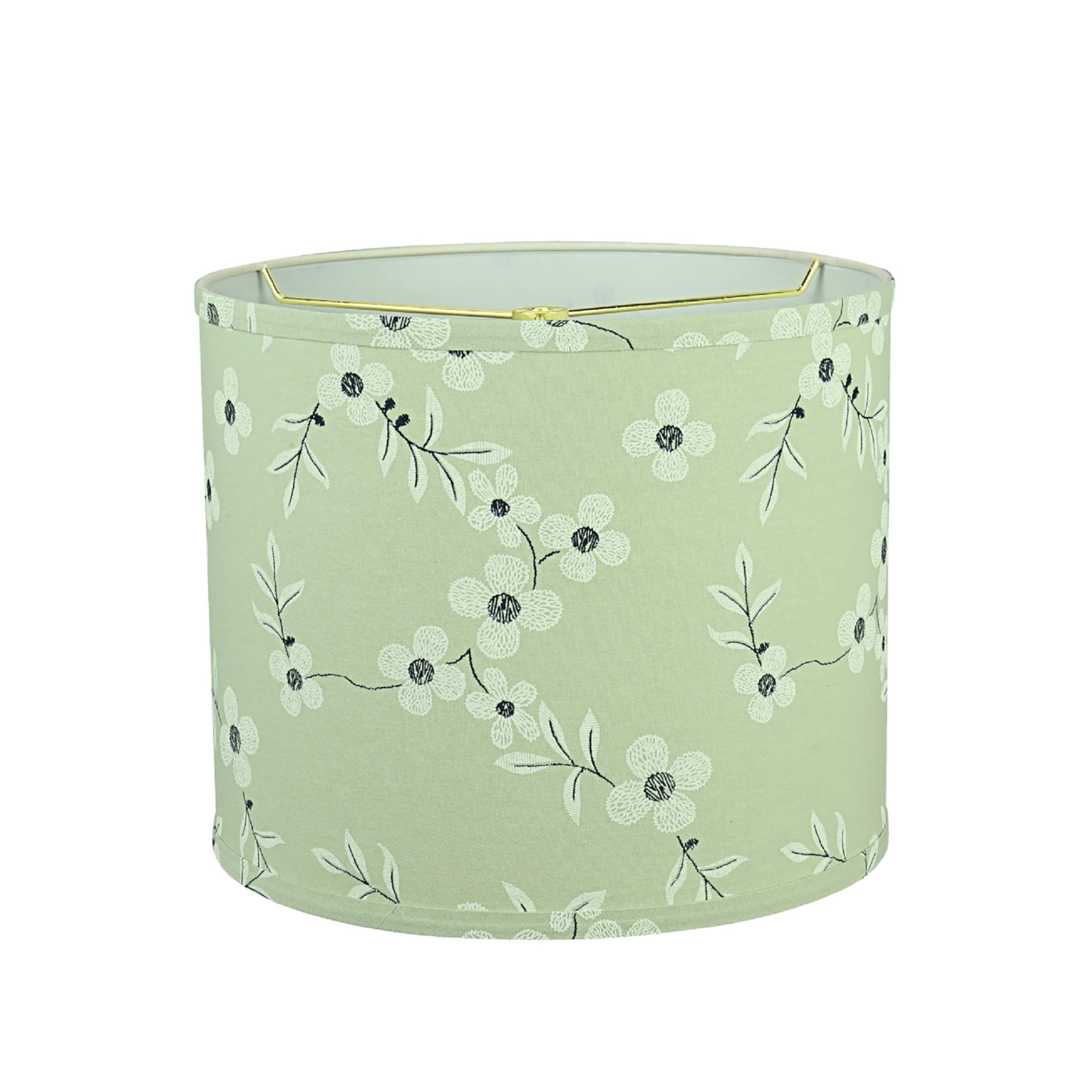 Aspen Creative 31102 Transitional Drum (Cylinder) Shaped Spider Construction Lamp Shade in Tea Green with White Flowers, 12" Wide (12" x 12" x 10")