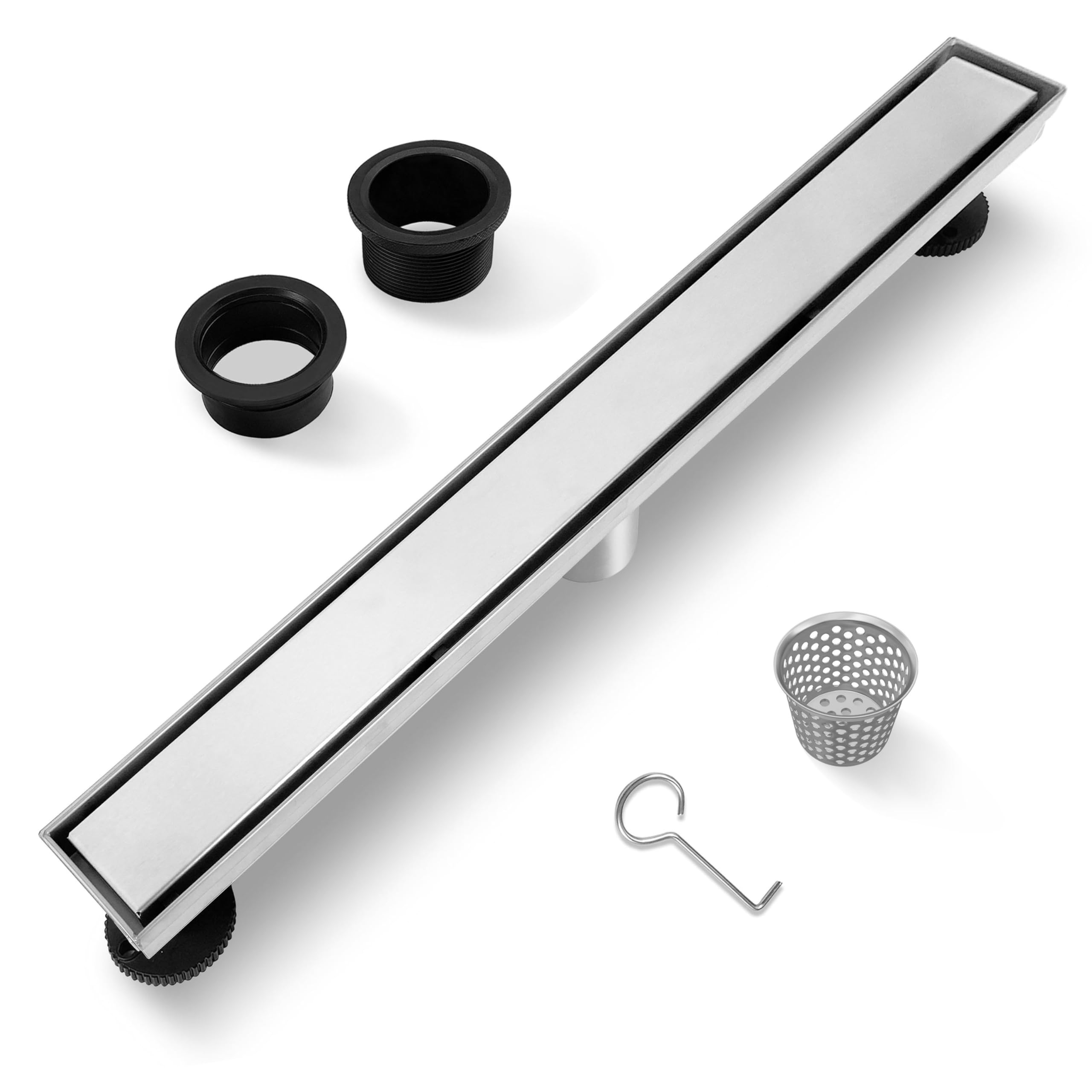 Desagüe de ducha lineal de acero inoxidable cepillado de 24 pulgadas, certificado CUPC, cubierta de rejilla extraíble 2 en 1, diseño duradero SUS304 para baños modernos
