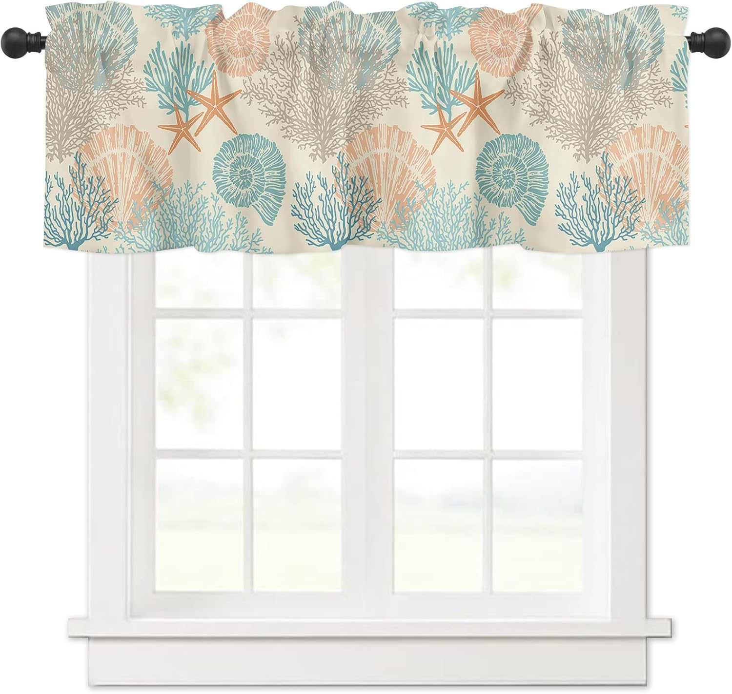 Coastal Coral Valance Curtains Rod Pocket Short Kitchen