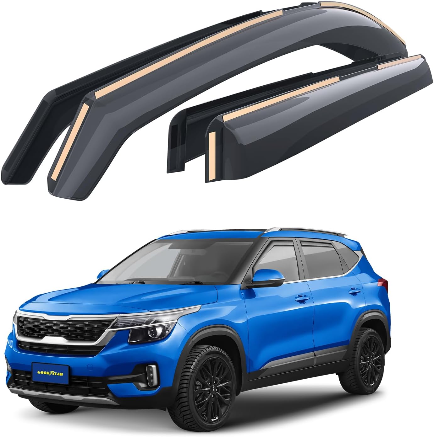 Goodyear Shatterproof in-Channel Window Deflectors for Kia Seltos 2021-2026, Rain Guards, Window Visors for Cars, Vent Deflector, Car Accessories, 4 pcs - GY007951