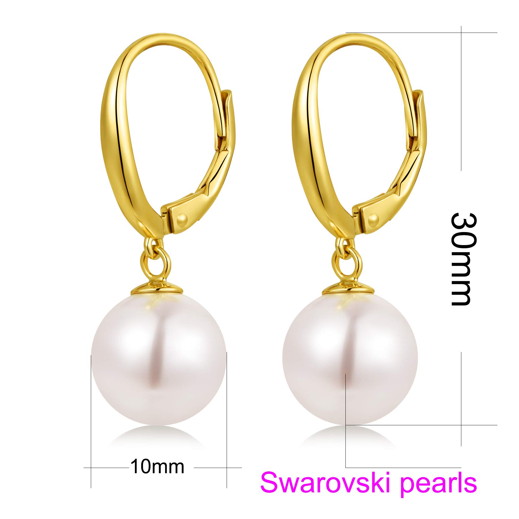 jiamiaoi 18Kt Weißgold plattiert Perlenohrringe Silber 925 Hängend, Perlen Ohrringe Damen Perlen Ohrhänger, Creolen mit Perle 8mm-10mm