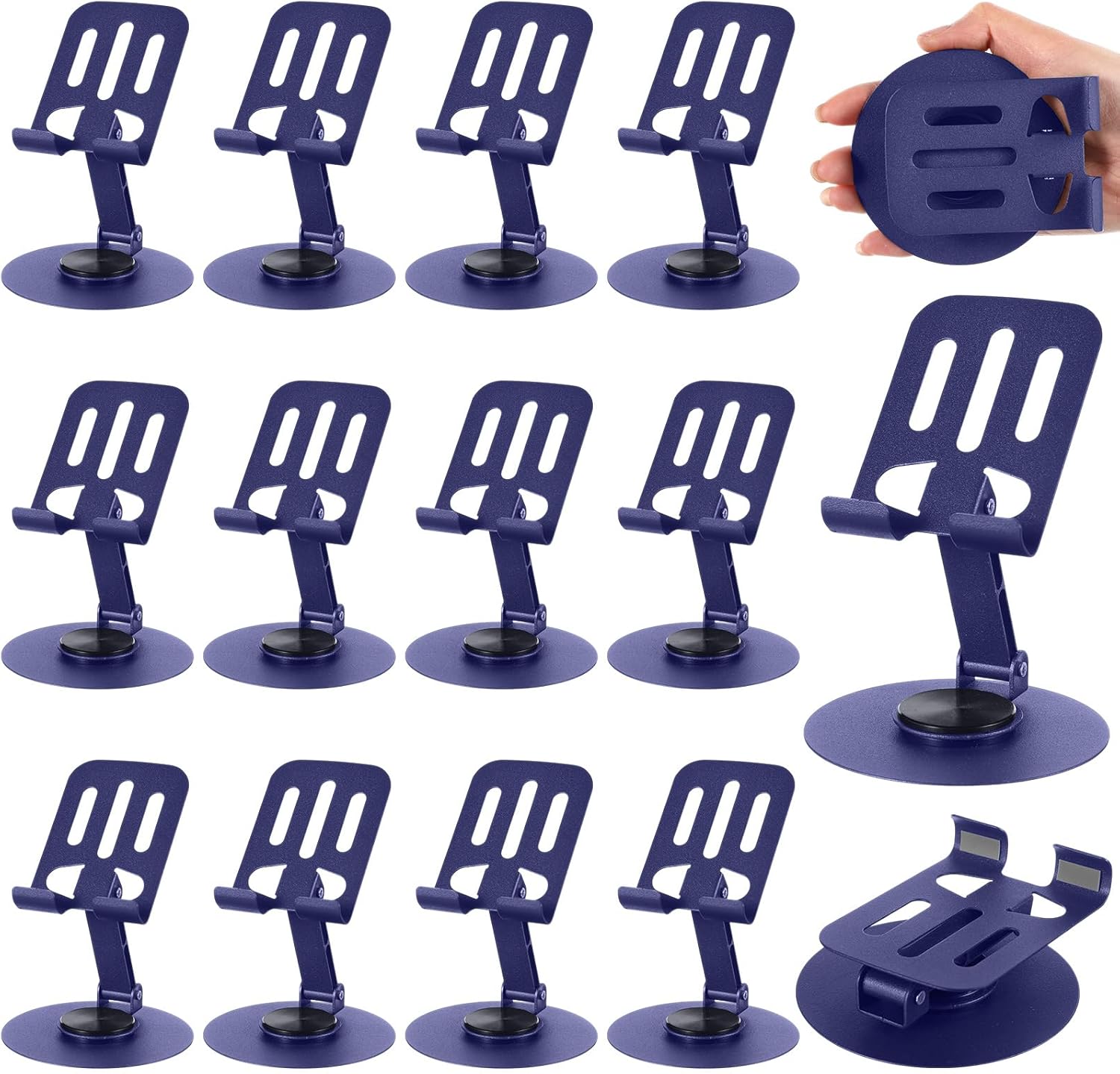 Geelin 12 Pcs Dual Folding Cell Phone Stands Bulk 360 Adjustable Foldable Desktop Phone Holders Rotating Desktop Stands Lightweight Aluminum Base for Desk Compatible with All Tablet (Purple)
