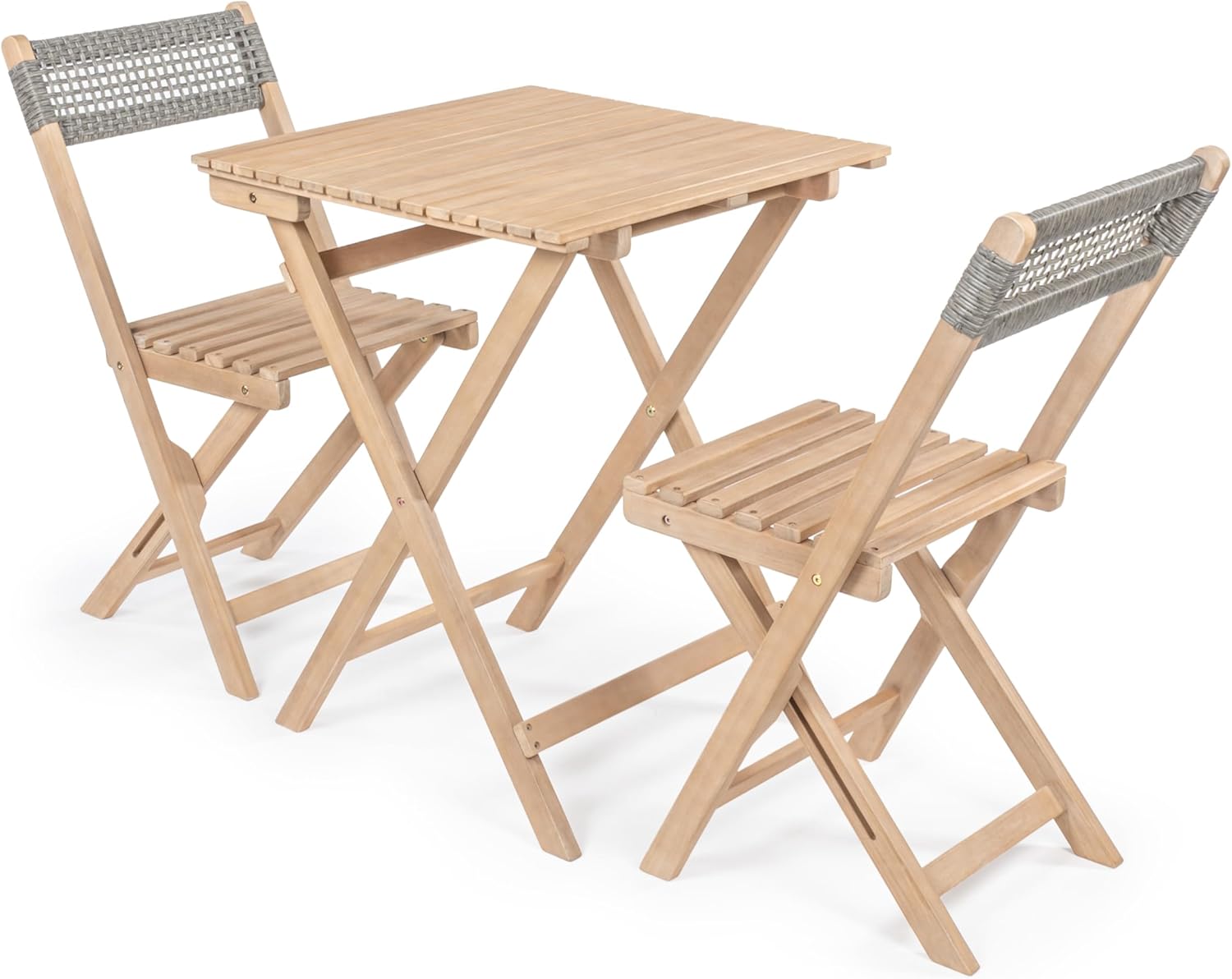 JONATHAN Y DNG2004A-3SET Sitges Modern Mid-Century 3-Piece Roped Acacia Wood Outdoor Folding Bistro Set, Coastal, Traditional, Transitional, Rustic, Bohemian Gray/Light Teak