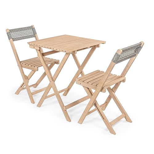 DNG2004A-3SET Sitges Modern Mid-Century 3-Piece Roped Acacia Wood Outdoor Folding