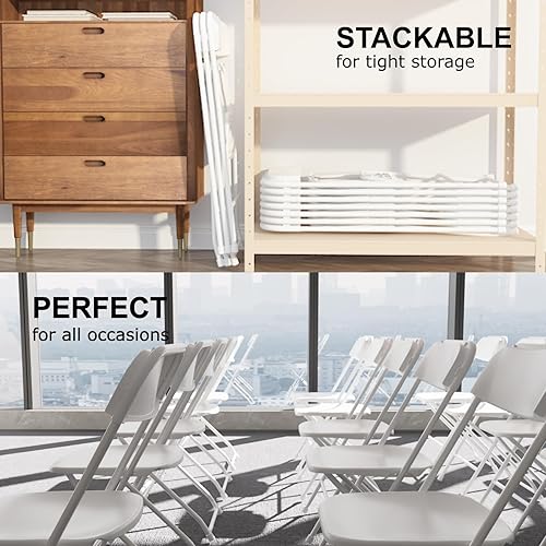 Miniatura 5 de Paquete de 10 sillas plegables blancas, sillas portátiles de fiesta, silla plegable de plástico, asientos comerciales apilables con marco de acero
