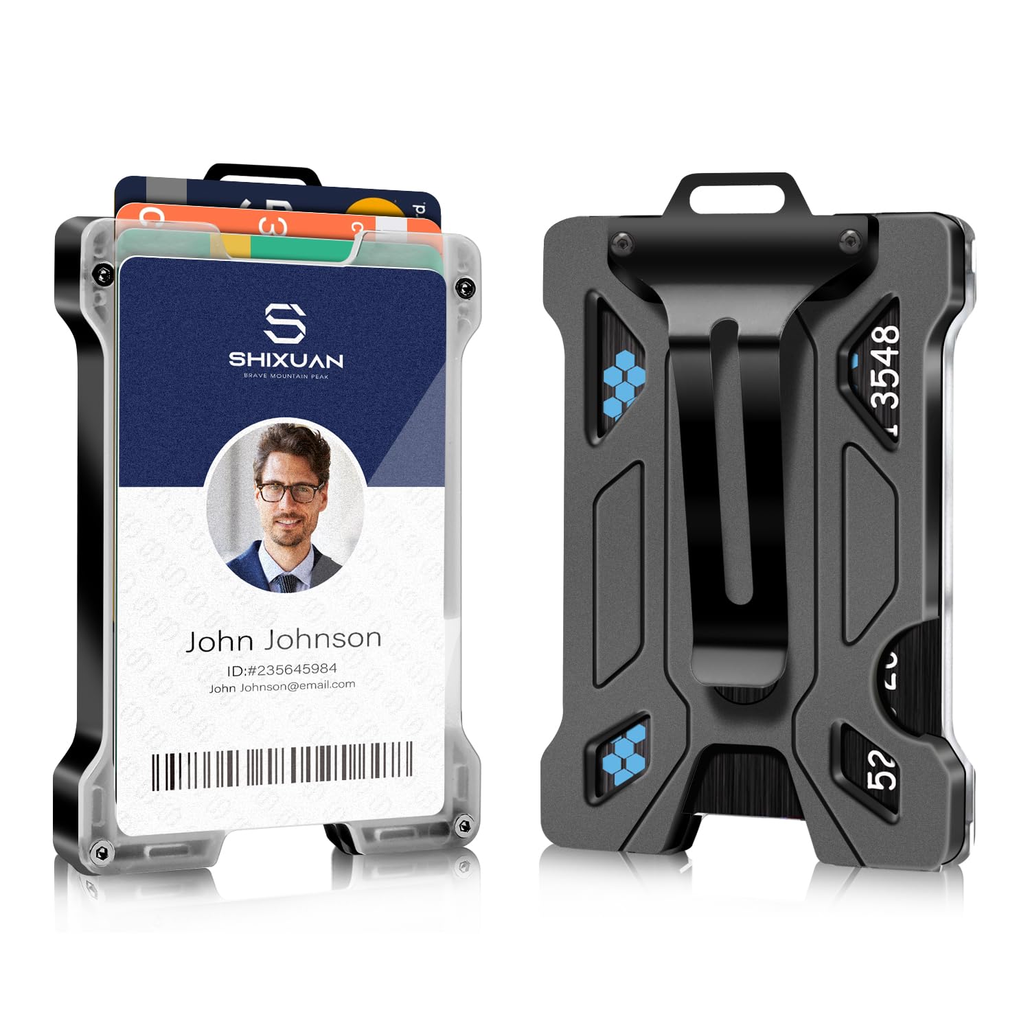 ID Badge Holder with Retractable Clip, Credit Card Holder, Keychain Wallet, Name Badge Holders, Business Card Holder, and Money Clip for Men (Black)