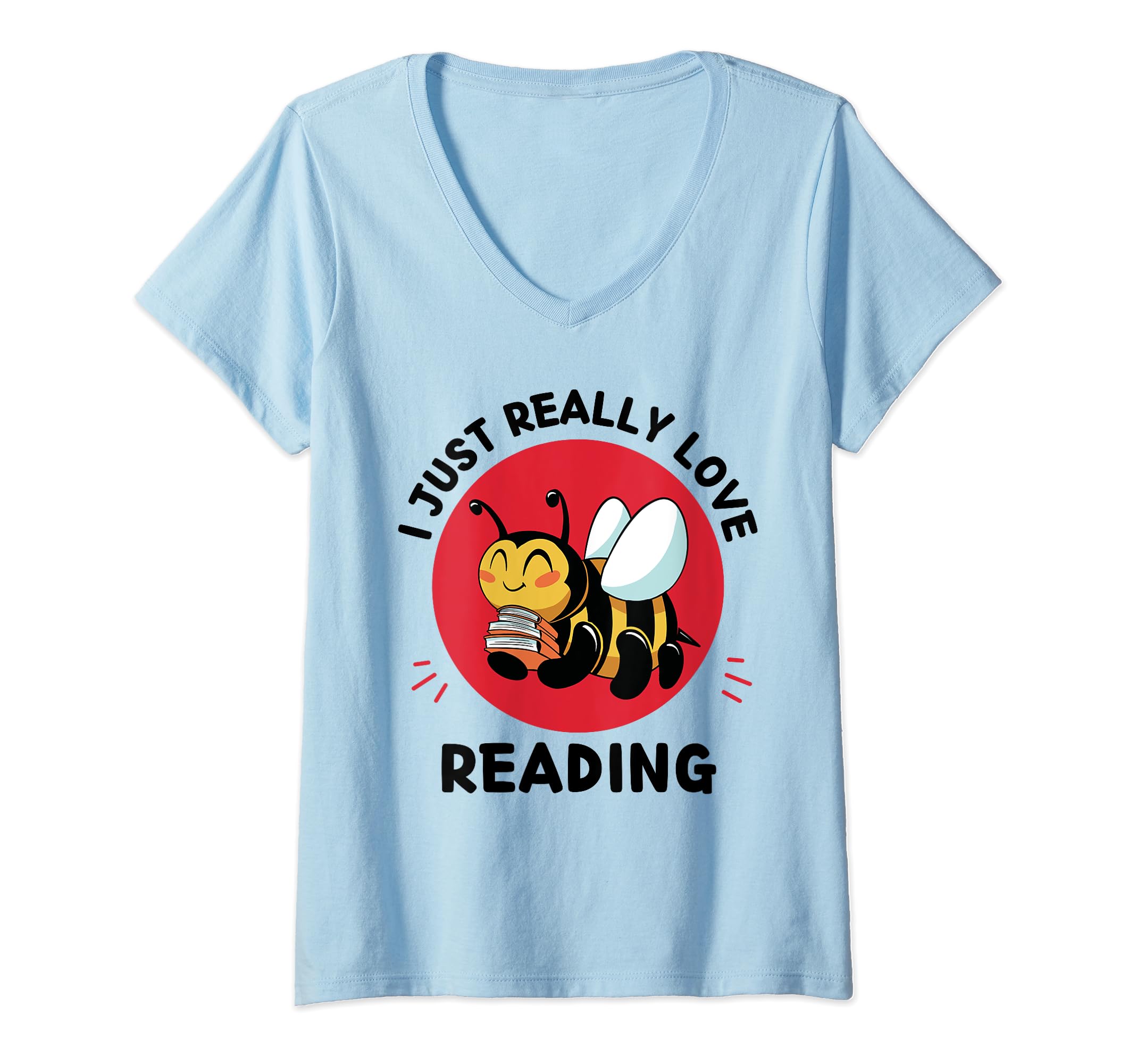 Womens Kawaii Bee I Just Really Love Cute Bee Reading Books Lover V-Neck T-Shirt