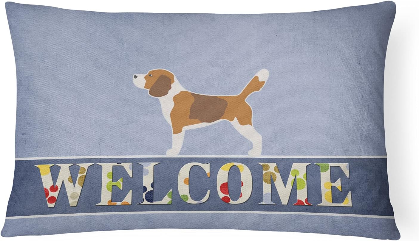 Caroline's Treasures BB5514PW1216 Beagle Welcome Canvas Fabric Decorative Pillow Machine Washable, Indoor Outdoor Decorative Pillow for Couch, Bed or Patio, 12HX16W