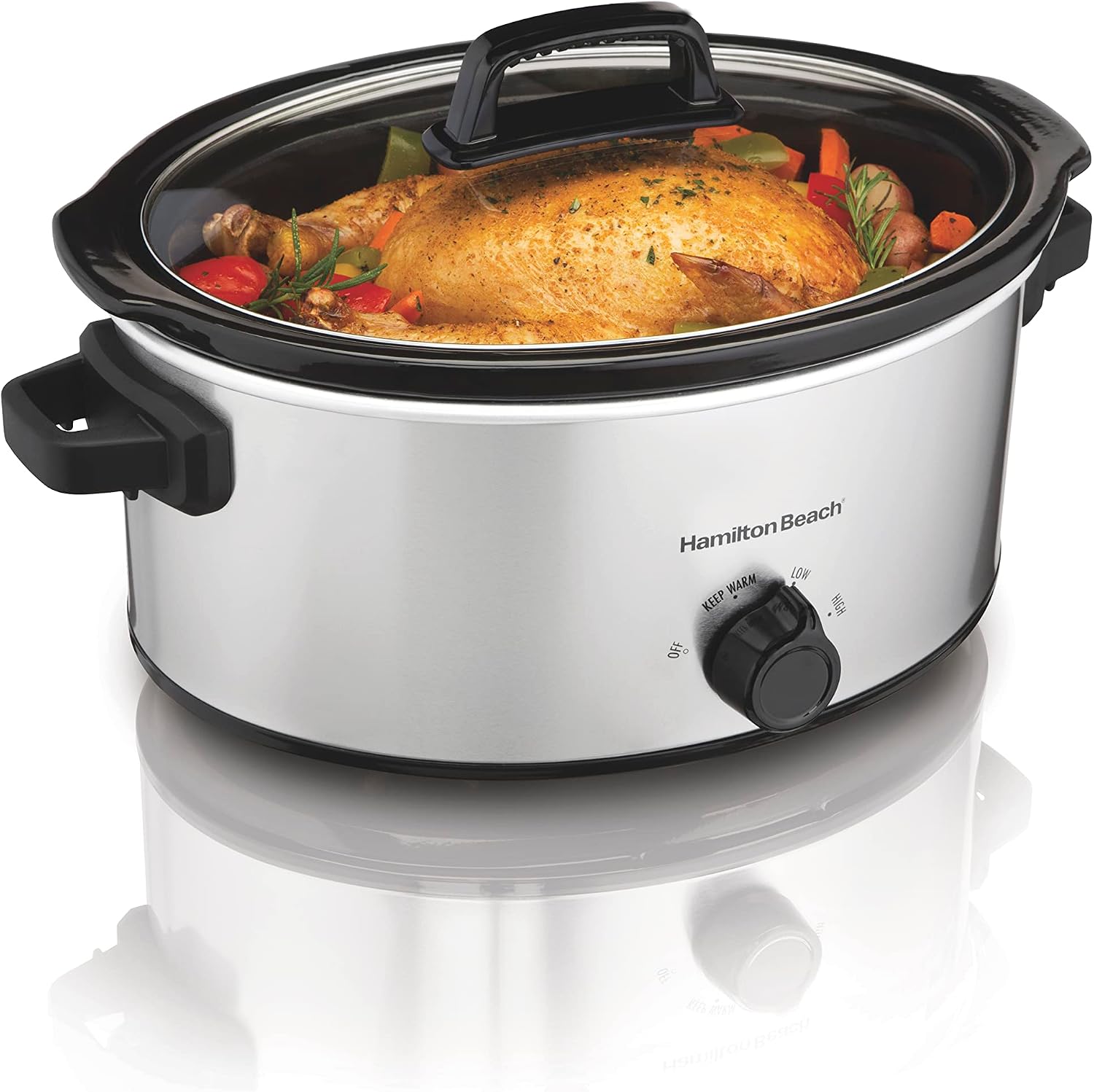 Hamilton Beach 6-Quart Slow Cooker with 3 Cooking Settings, Dishwasher-Safe Stoneware Crock & Glass Lid, Silver (33665)