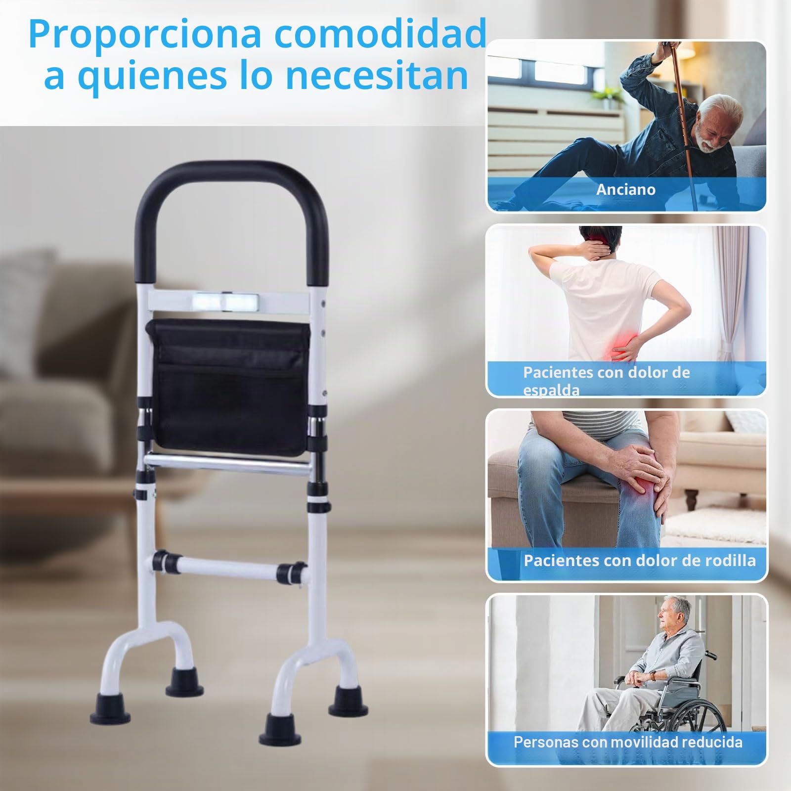 Ayuda para levantarse con LED para personas mayores, altura regulable en 6 niveles, ayuda para levantarse con 4 almohadillas antideslizantes para los pies, ayuda para levantarse de baño, ayuda para