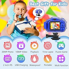 Agoigo Kids Waterproof Camera - Children Underwater HD Video Digital Camcorder, Portable Travel Toy for Toddler - Ideal Christmas Birthday Gifts for Boys Girls Age 3-12 with 32GB Card (Dark Blue)