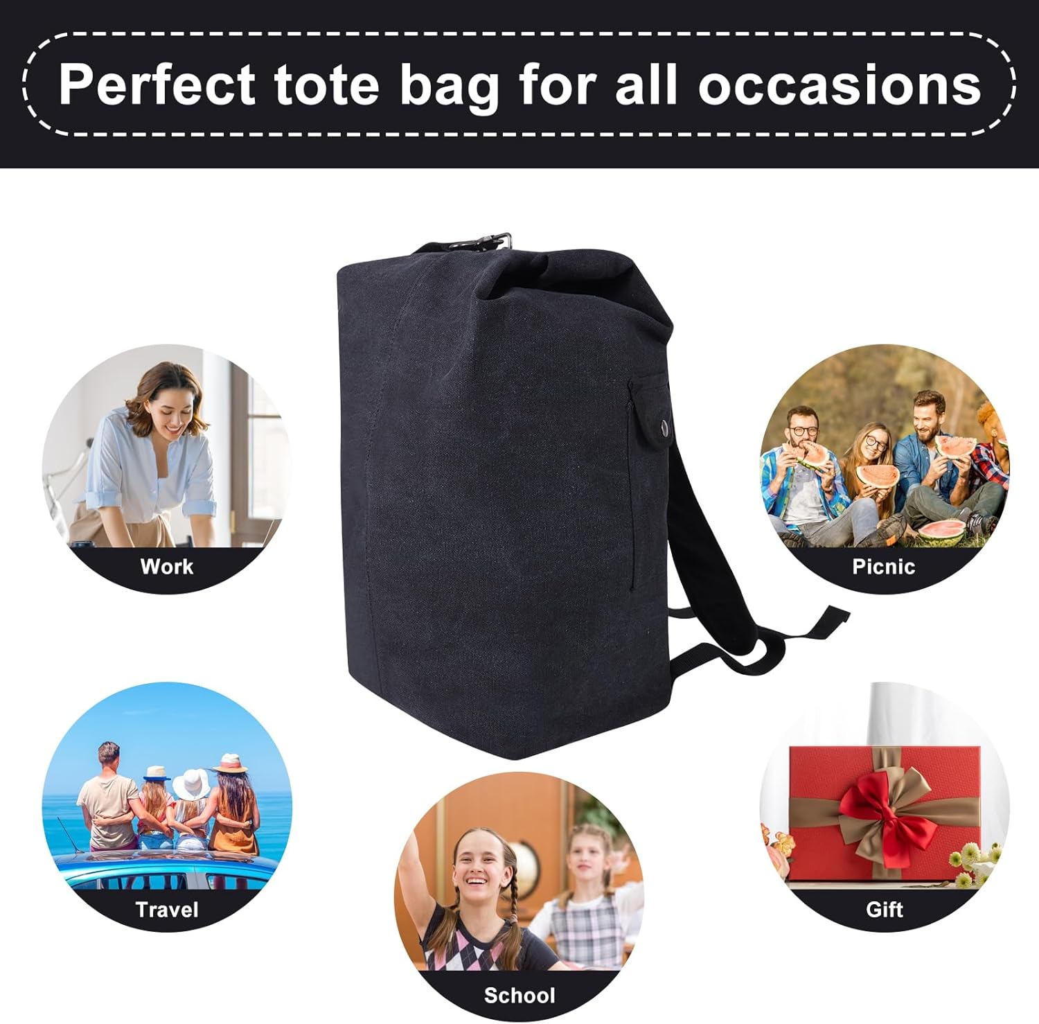MosaiRudo Canvas Leisure Backpack Tactical Military Duffel Bags Travel Climbing Bag, Gym Bag Top Load for Outdoor Sports (Black, Upgrade S)