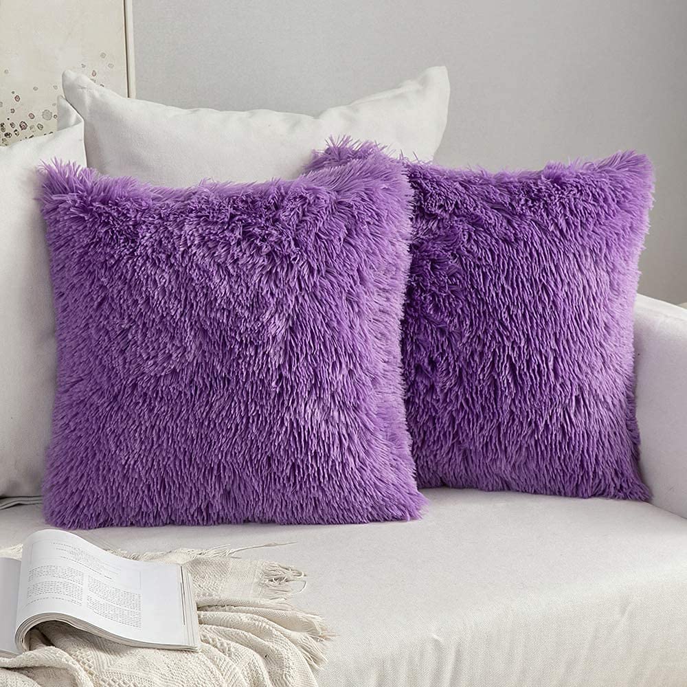 CottonFry Pack of 2 Luxury Fur Shaggy Fluffy Throw Pillow Covers Set Soft Deluxe Decorative Plush Fleece Pillowcases for Cushion Couch Sofa Bedroom Home (Purple, 16x16) (B0999TF2FM) Amazon Price History, Amazon Price Tracker