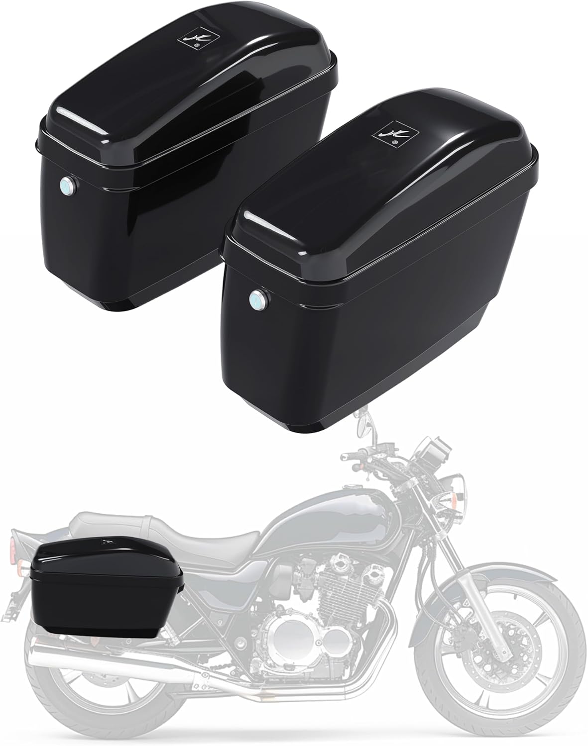 ECOTRIC 45L Hard Saddle Bags with Locks for Harley Davidson, Honda Shadow, Kawasaki Vulcan - Universal Mount Kit, Durable Plastic Black
