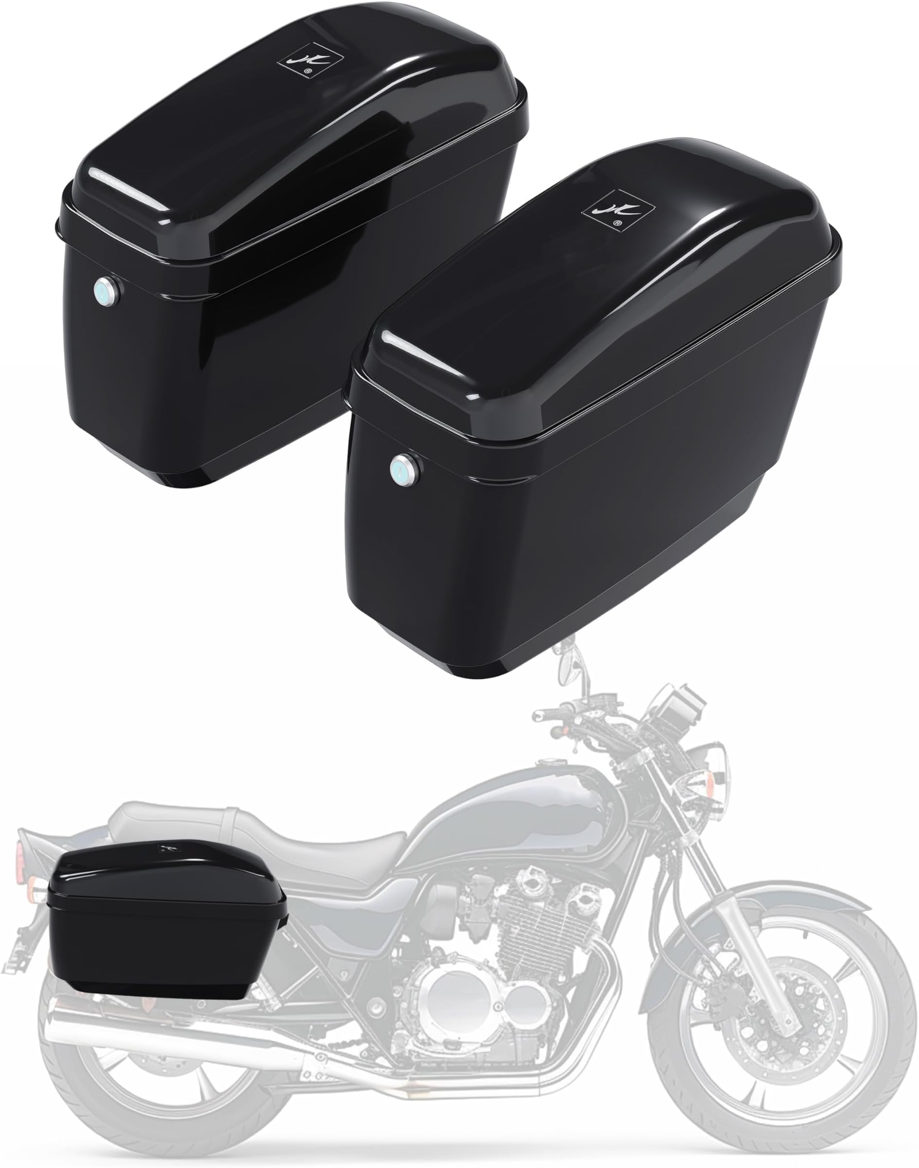 ECOTRIC 45L Motorcycle Hard Saddle Bags W/Lock Compatible with Harley Davidson Honda Shadow Kawasaki Vulcan VN Saddle Bags Trunk Storage Carrier w/Mounting Kit Plastic Black