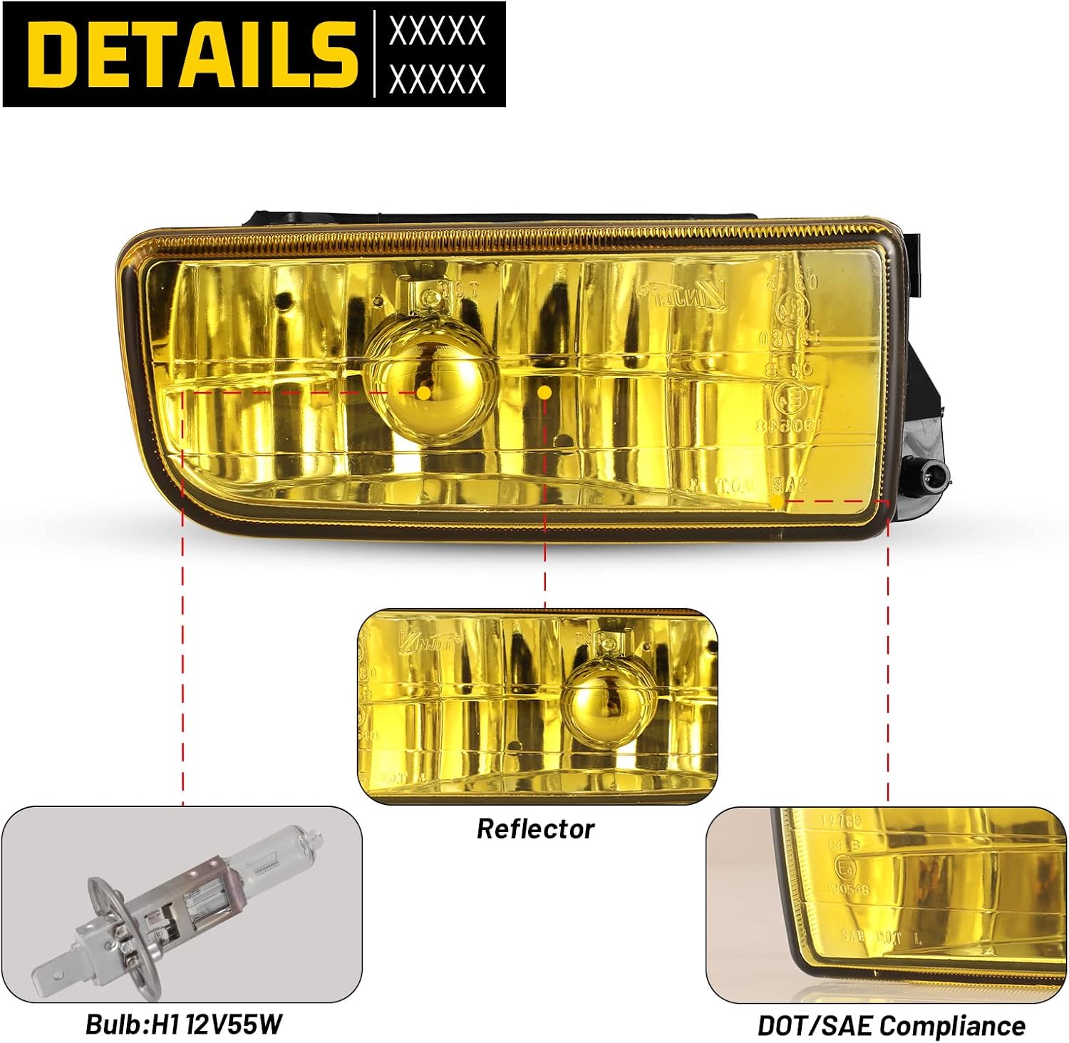 Fog Lights Compatible with BMW M3 (E36) 3 Series 1992 1993 1994 1995 1996 1997 1998 1999 Fog Lamps Replacement Assembly with H1 12V 55W Bulbs-1 Pair (Yellow Lens)