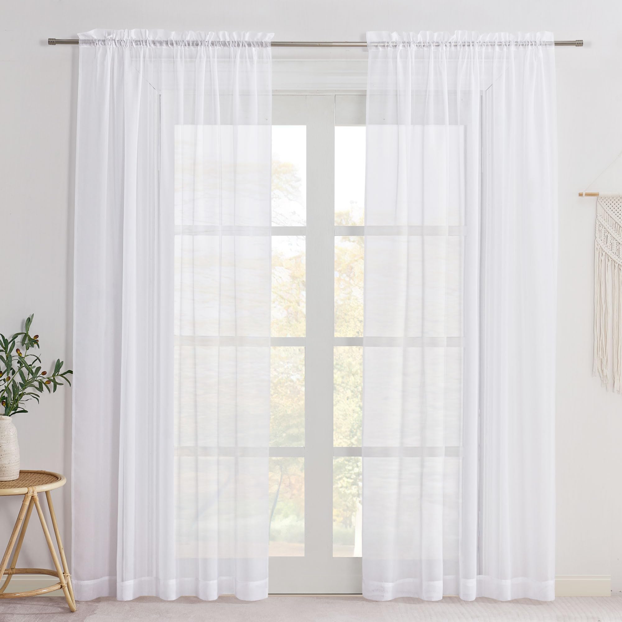 NICETOWN Window Sheer Curtains 84 inches Long, Rod Pocket Soft Voile Sheer Window Treatment Drapes for Living Room/Bedroom, 2 Panels, White, 60" Wide