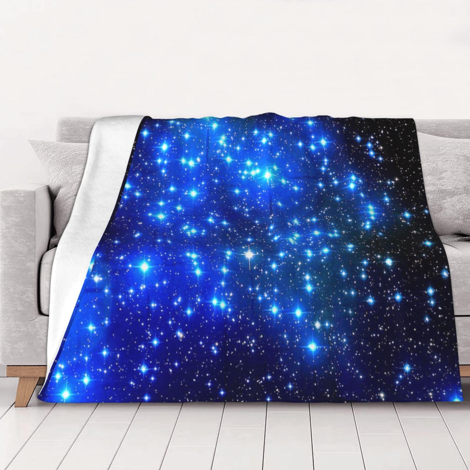 Couverture en flanelle chaude grand plaid lit canapé étoiles bleues