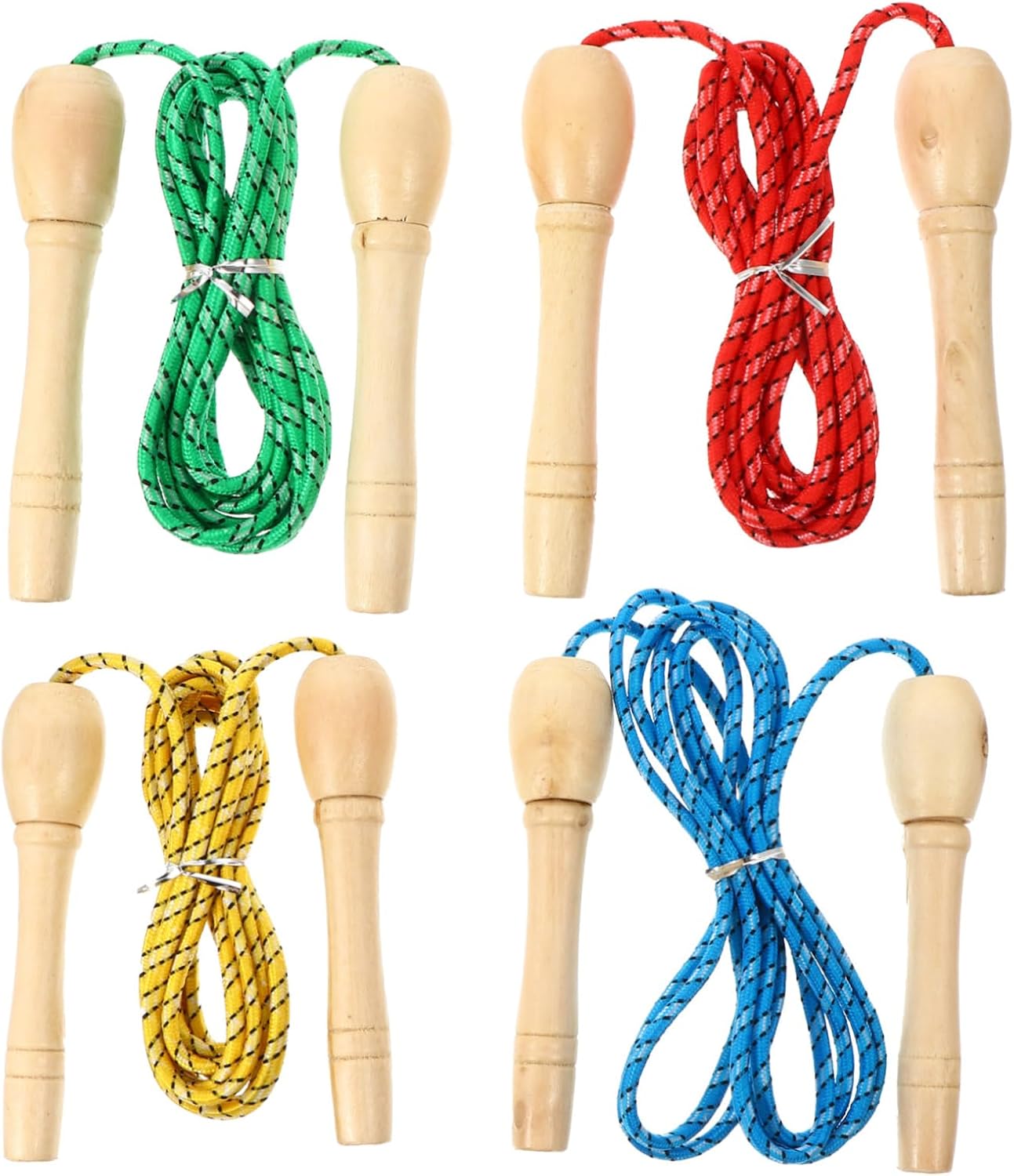 4Pcs Adjustable Skipping Ropes with Wooden Handles Fun Outdoor Fitness Jump Rope for Exercise Playtime and Activity Schools Daycares