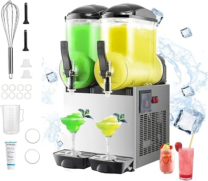 Commercial Slushie Machine,Frozen Drink Margarita Machine,24L Smoothie Slushy Maker Stainless Steel for Restaurant Bar Party, Silver, XSC-2