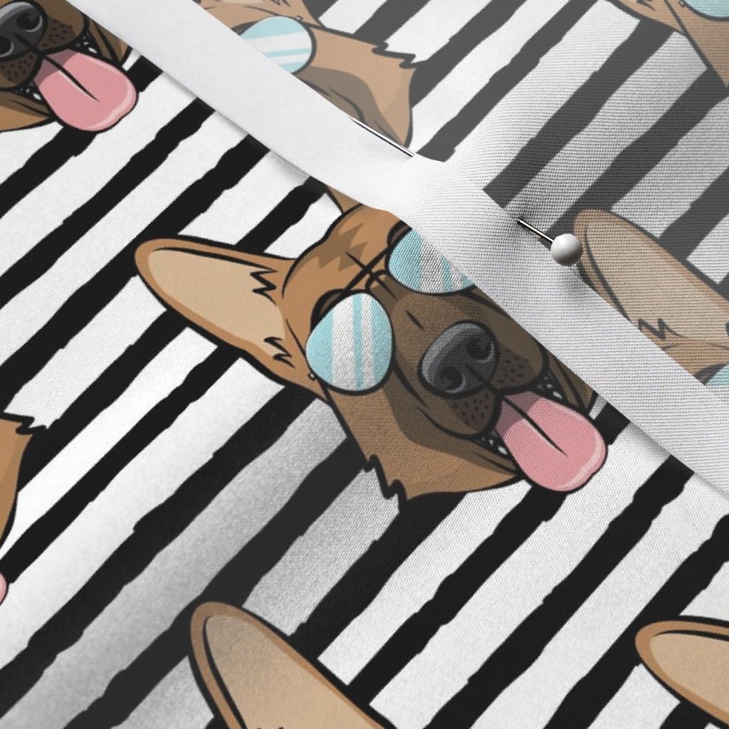 Spoonflower Fabric - German Shepherd Black Stripes Glasses Little Arrow Dogs Cute Trendy Printed on Satin Fabric by The Yard - Sewing Lining Apparel Fashion Blankets Decor